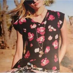 CAbi Black and Pink Petal Blouse
